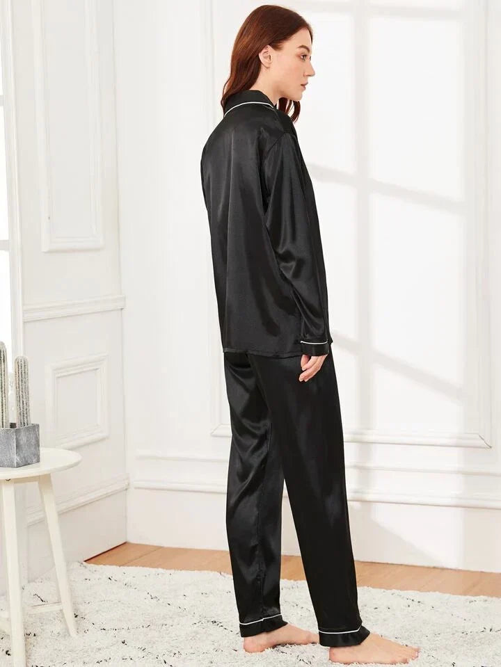 100% Pure Silk Pajama Set | Contrast Piping